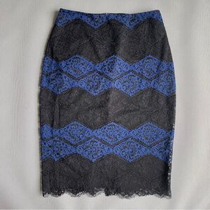 Express Black Blue Lace Midi Pencil Skirt Women’s Size 6